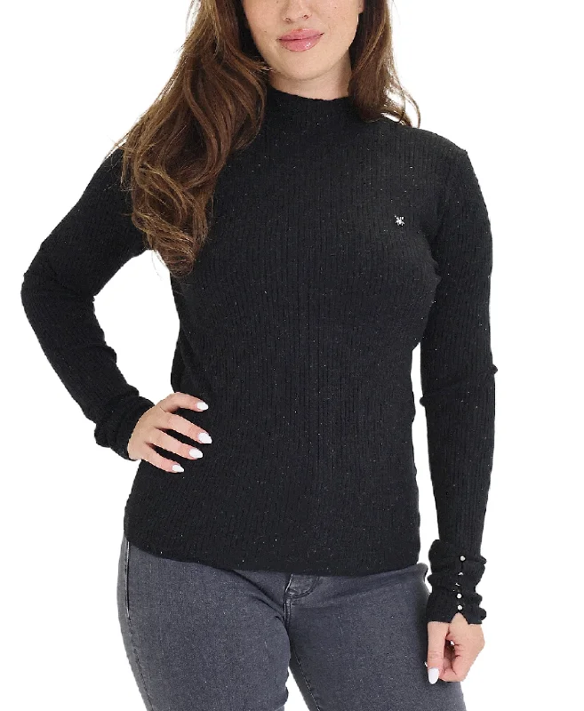 Open - Front Women Sweater for Easy LayeringShimmer Knit Ribbed Top