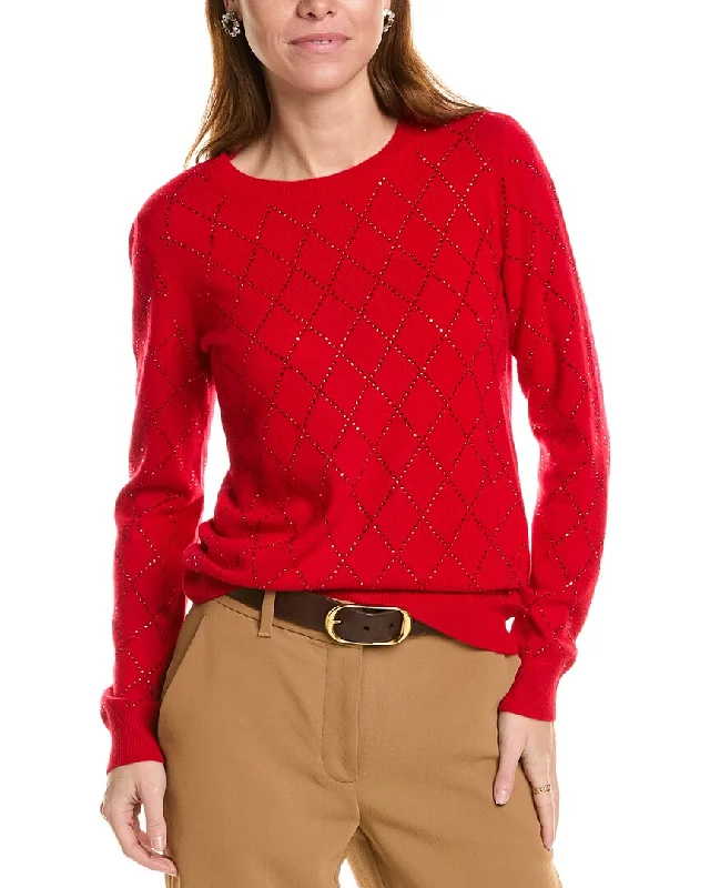 Cable - Knit Women Sweater with Intricate Patternssofiacashmere Heatset Diamond Crewneck Cashmere Sweater