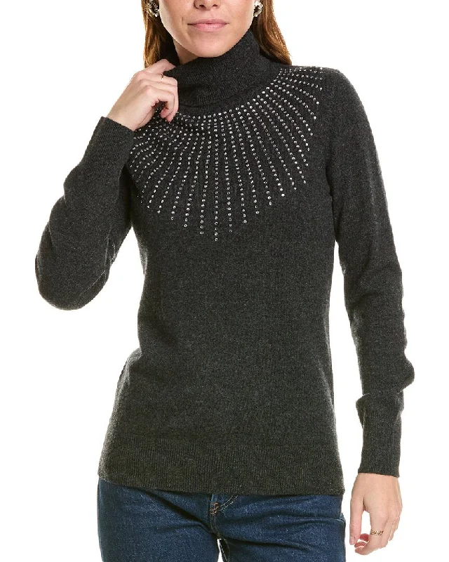 Long - Sleeve Women Sweater with Ribbed Cuffssofiacashmere Heatset Starburst Turtleneck Cashmere Sweater