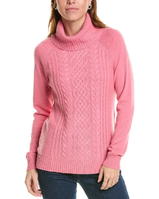 Open - Front Women Sweater for Easy Layeringsofiacashmere Ornate Cable Front Turtleneck Cashmere Sweater