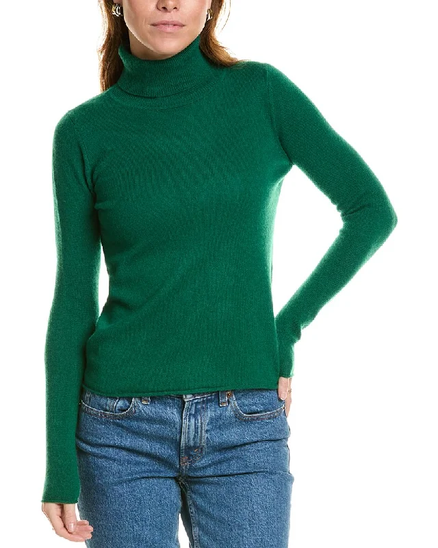 Open - Front Women Sweater for Easy Layeringsofiacashmere Roll Cuff & Hem Turtleneck Sweater