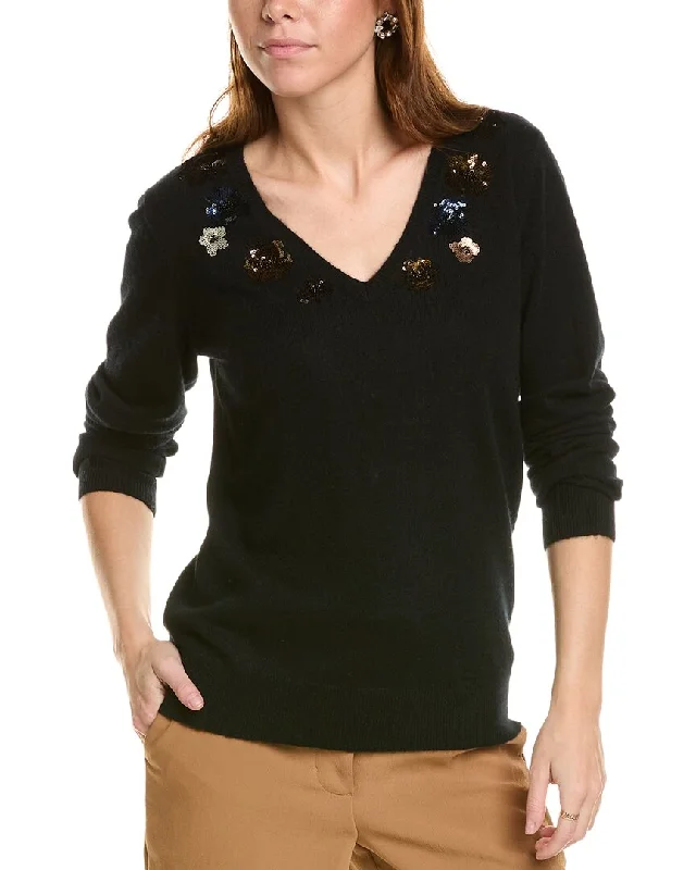 Turtleneck Women Sweater for a Classic and Elegant Stylesofiacashmere Sequin Embellished V-Neck Cashmere Sweater