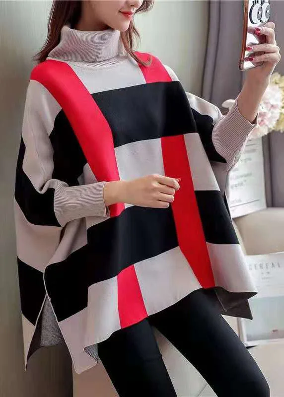 Oversized Women Sweater for a Cozy and Fashionable LookWomen Striped Knit Blouse O Neck Batwing Sleeve Loose-fitting Knitted Blouse