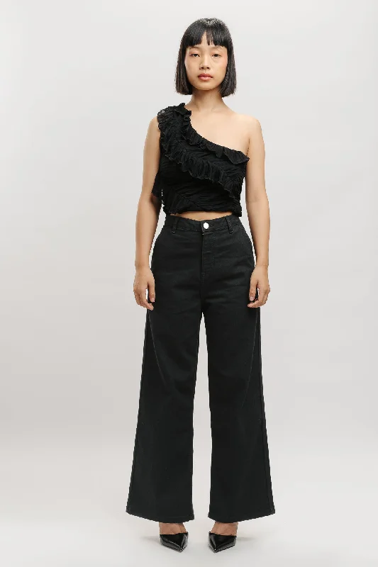 Acid - wash women jeans with a retro finishBlack Wide Leg Jeans