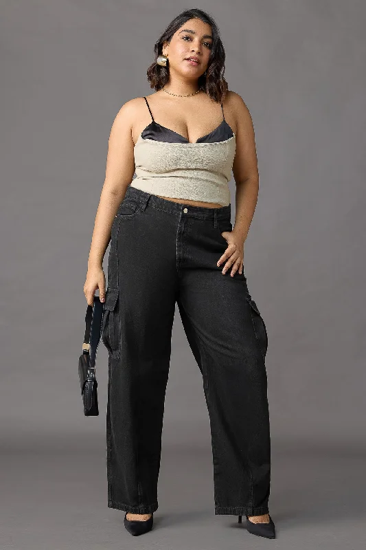 High - rise flare women jeans for a 70s - inspired lookOnyx Opulence Curve Cargo Jeans