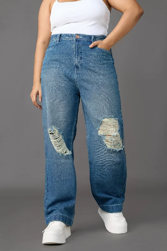 Skinny women jeans with a form - fitting designMidday Muse Blue Distressed Straight Jeans Curve