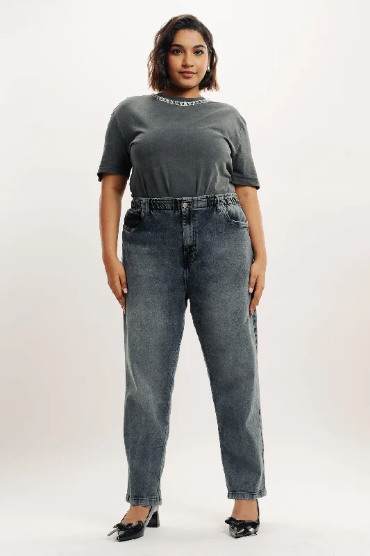 Ripped women jeans for a rebellious and fashion - forward styleCurve Dark Charcoal Stretch Mom Jeans