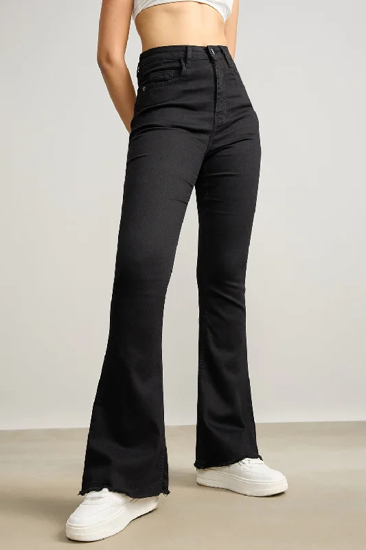 Embroidered women jeans with intricate patternsHigh Waisted Slim Black Bootcut Jeans