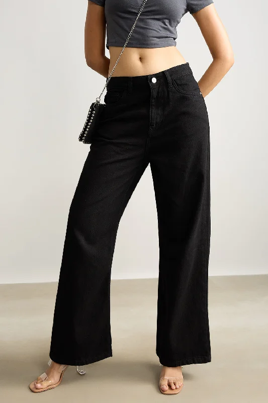 Ripped women jeans for a rebellious and fashion - forward styleHigh Waisted Wide Black Jeans