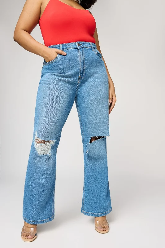 Colored women jeans in vibrant hues like red and yellowKnockout Knee Distressed Curve Wide Leg Jeans