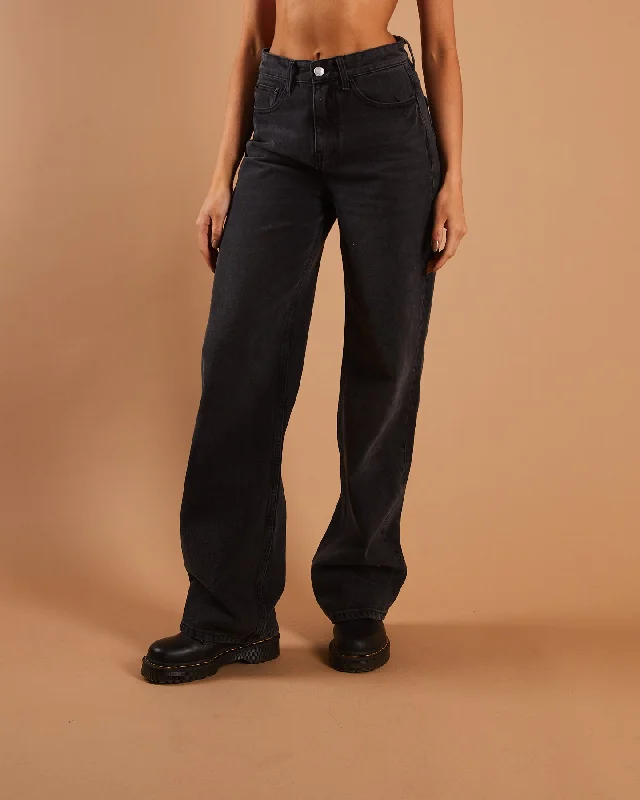 Embellished women jeans with studs or rhinestones for a glamorous touchCara Wide Leg Charcoal