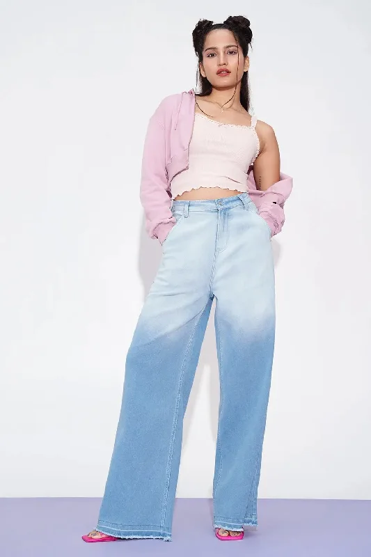 Embroidered women jeans with intricate patternsOceanic Ombre Wide Leg Jeans