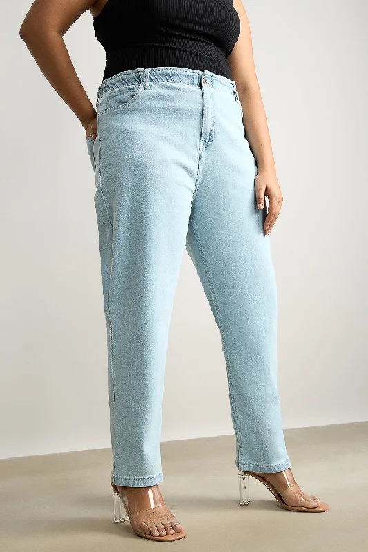 Ripped women jeans for a rebellious and fashion - forward styleStretchy Light Wash Mom Jeans