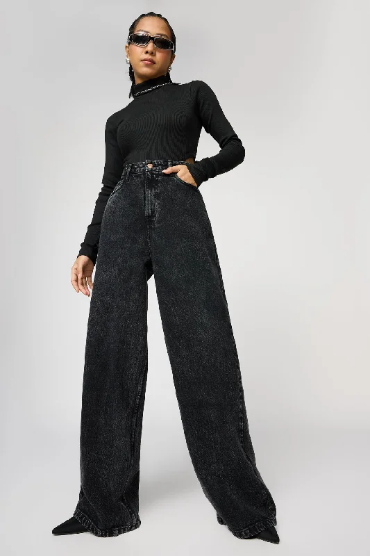 Embroidered women jeans with intricate patternsRetro Rebel Black Super Flare Jeans