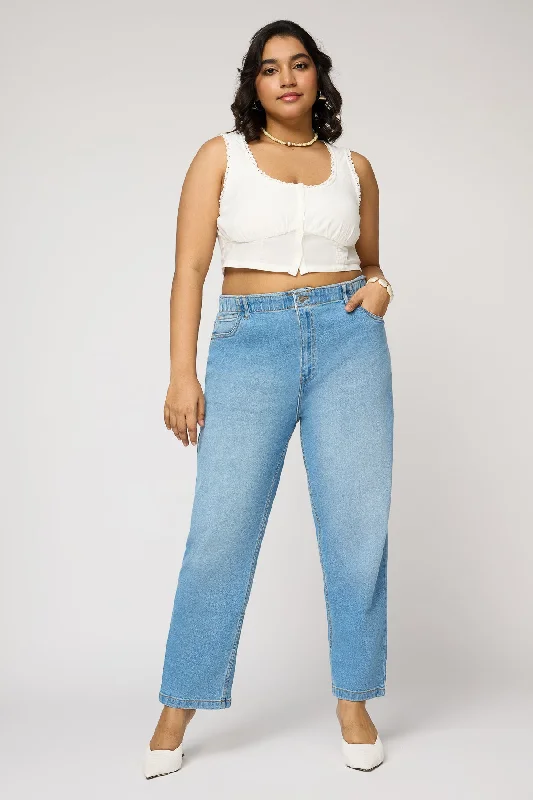 Embellished women jeans with studs or rhinestones for a glamorous touchDynamic Blue Elasticated Curve Mom Jeans