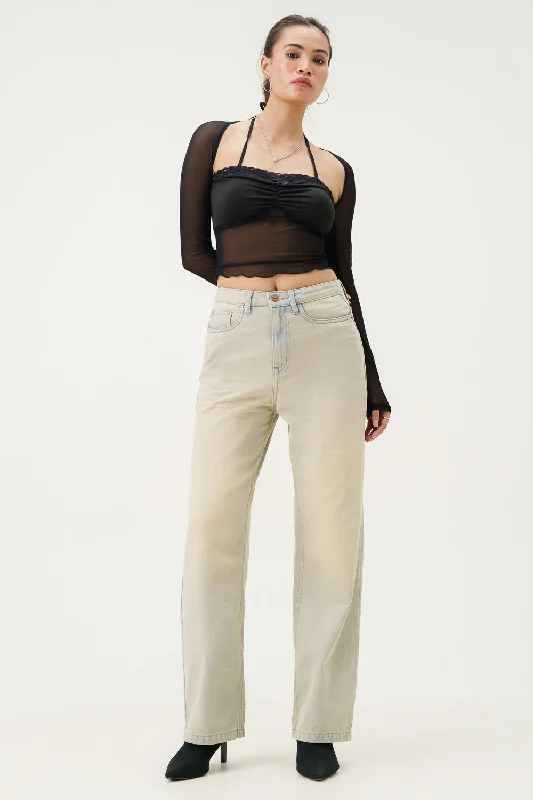 High - rise flare women jeans for a 70s - inspired lookTimeworn Blue Straight Fit Jeans