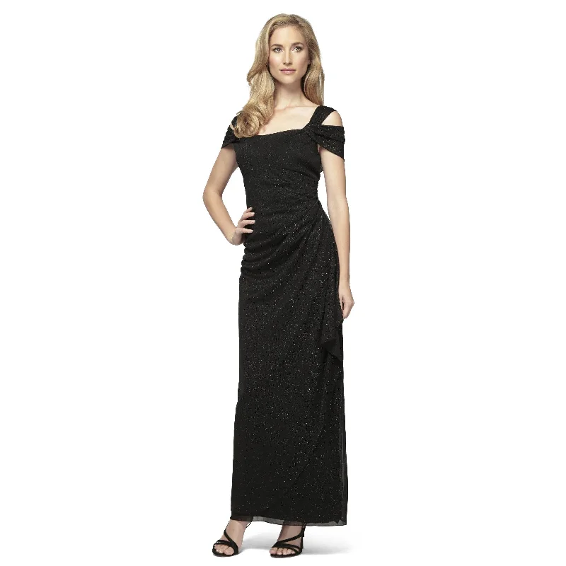 Maxi Women Dress with Floral Print for a Bohemian VibeAlex Evenings 133026 Long Formal Glitter Mesh Dress