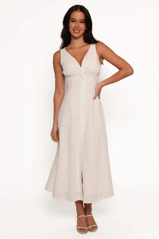 Empire Waist Women Dress to Accentuate the Bust and Conceal the WaistBarbara Midi Button Down Dress - White