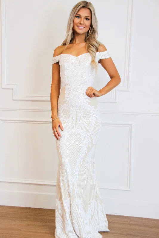 Ruffled Women Dress with Multiple Layers for a Playful and Girly StyleBetter Together Sequin Maxi Dress: White/Nude