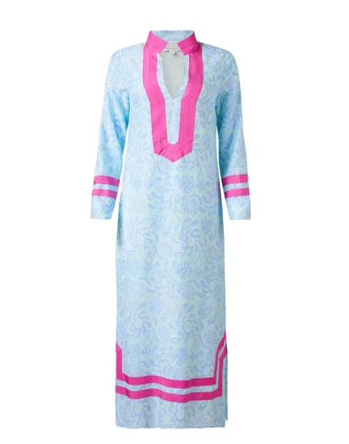 Long - Sleeve Women Dress in Velvet for a Luxurious Winter LookBlue and Pink Silk Blend Tunic Dress