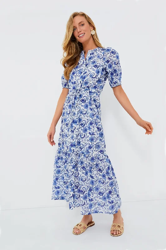 Shift Women Dress with a Simple and Classic Design for Everyday WearBlue Morning Flower Organic Lucy Dress