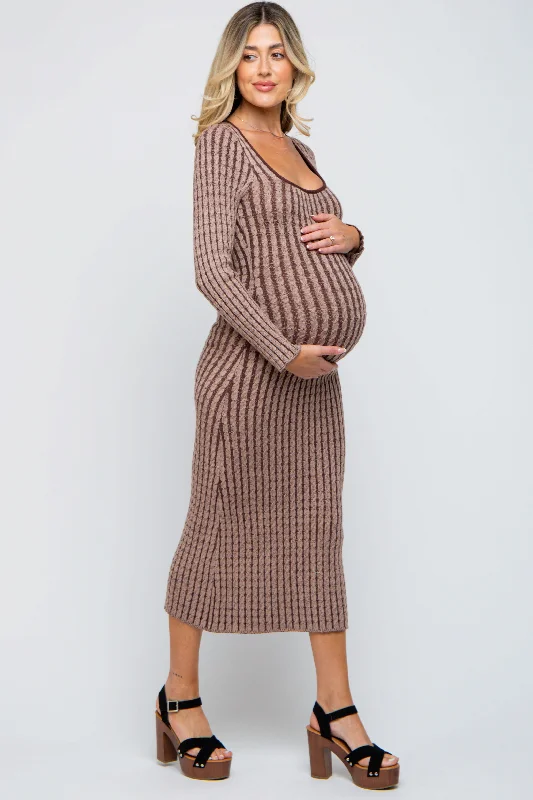 Shift Women Dress with a Simple and Classic Design for Everyday WearBrown Cable Knit Maternity Fitted Midi Dress