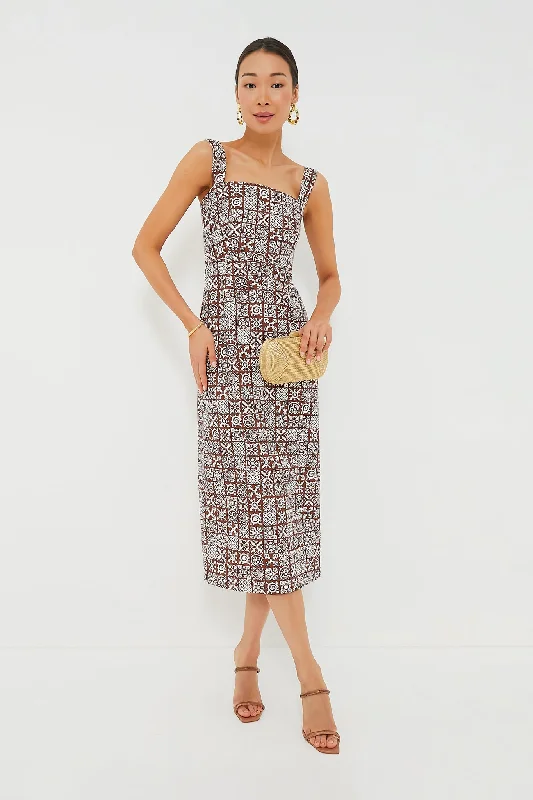 Pleated Women Dress with a Timeless and Elegant TextureBrown with White Checkerboard Long Slip Dress