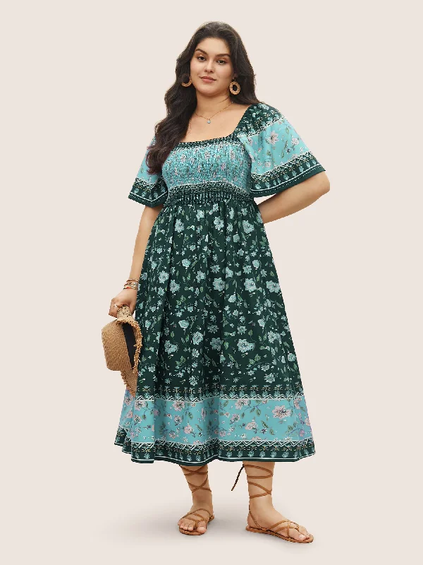 Empire Waist Women Dress to Accentuate the Bust and Conceal the WaistDitsy Floral Shirred Patchwork Ruffle Sleeve Dress