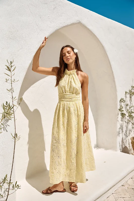 Shift Women Dress with a Simple and Classic Design for Everyday WearFly Away Halter Maxi Dress Yellow