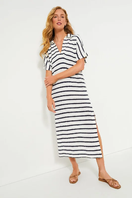 Plus Size Women Dress with a Flattering A - Line Cut for Comfort and StyleFrench Stripe Knit Maren Polo Dress