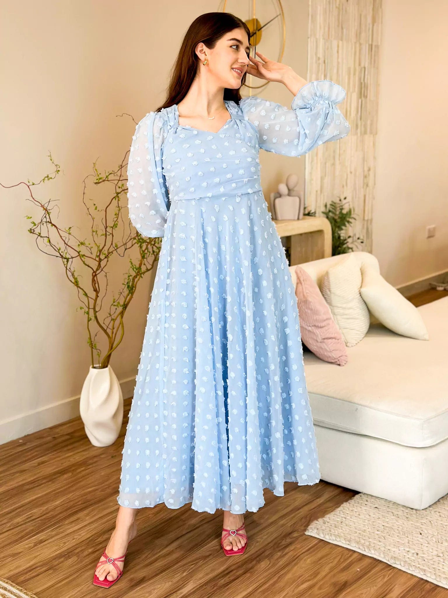 Empire Waist Women Dress to Accentuate the Bust and Conceal the WaistGlacial Texture Dress - Sky blue