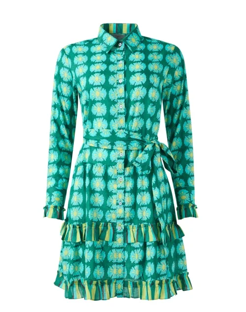 Pleated Women Dress with a Timeless and Elegant TextureGreen Print Cotton Shirt Dress