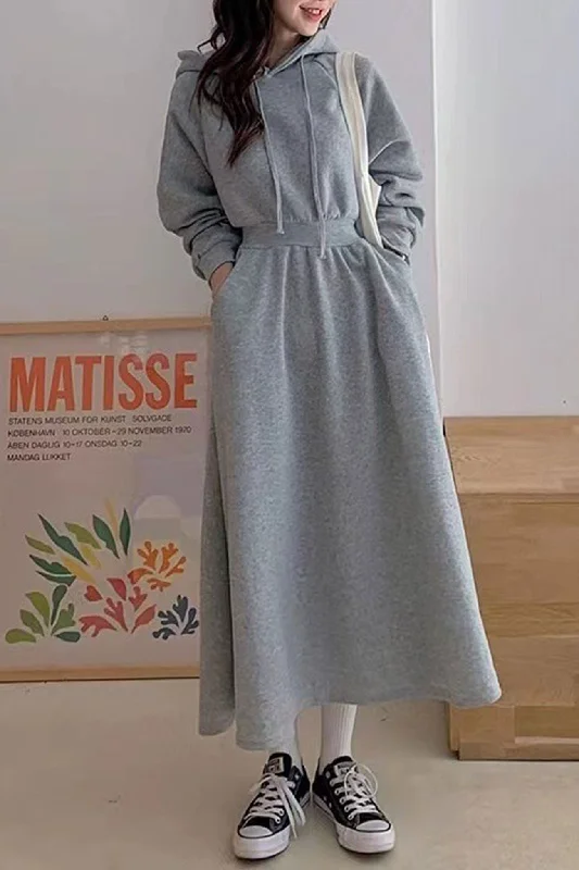 Plus Size Women Dress with a Flattering A - Line Cut for Comfort and StyleHigh Elastic Waist Long Hoodie Dress