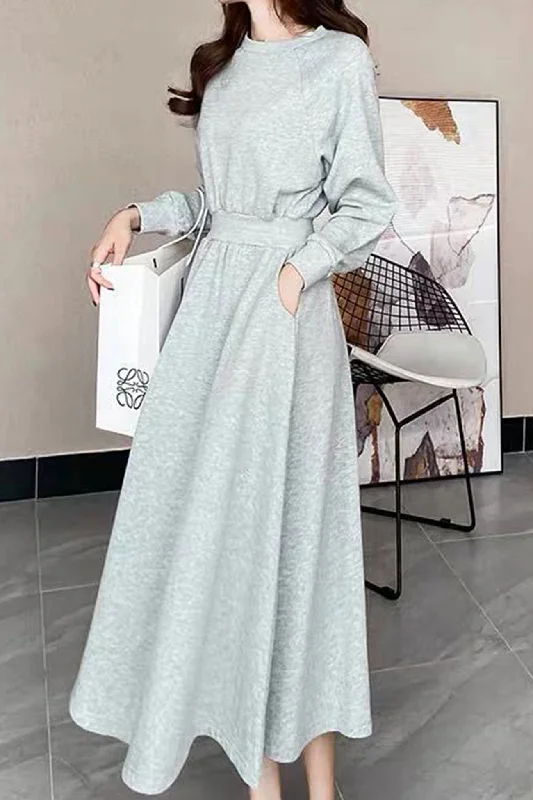 Plus Size Women Dress with a Flattering A - Line Cut for Comfort and StyleHigh Elastic Waist Sweatshirt Dress