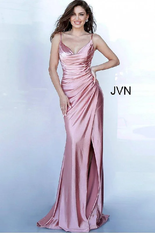 Plus Size Women Dress with a Flattering A - Line Cut for Comfort and StyleJovani 03104 Long Formal Ruched Prom Gown