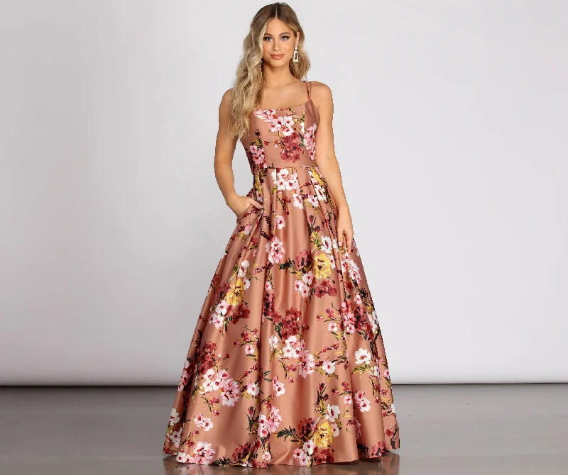 Ball Gown Women Dress with a Full Skirt for a Princess - like LookMagdalena Satin Floral Gown