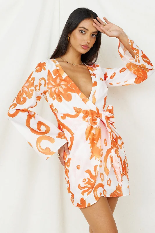 Printed Abstract Women Dress for a Modern and Artistic AppealMake It Happen Mini Dress Orange