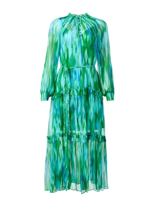 Wrap - Style Women Dress with Adjustable Fit for All Body TypesMaren Blue and Green Print Chiffon Dress