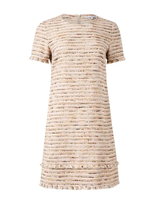 Plus Size Women Dress with a Flattering A - Line Cut for Comfort and StyleMelania Beige Tweed Shift Dress