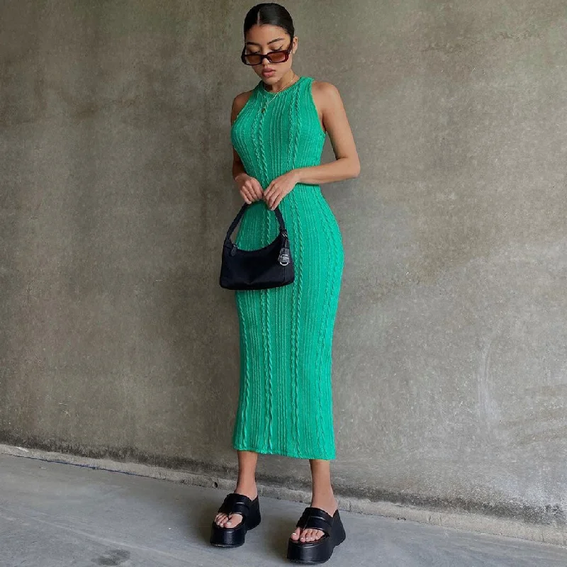 Little Black Women Dress with Sequins for a Glamorous Night OutTrendy Sleeveless Round Neck Cable Knit Midi Dress - Green