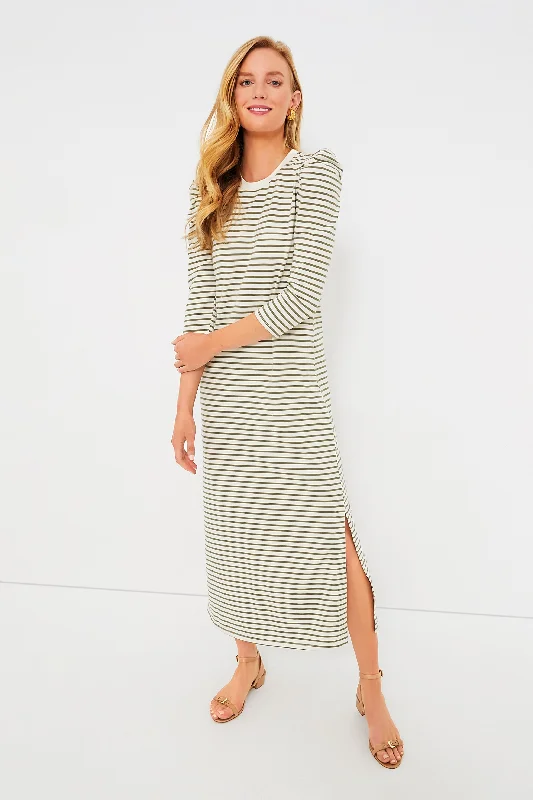 Ruffled Women Dress with Multiple Layers for a Playful and Girly StyleOlive Stripe Vesty Maxi Dress