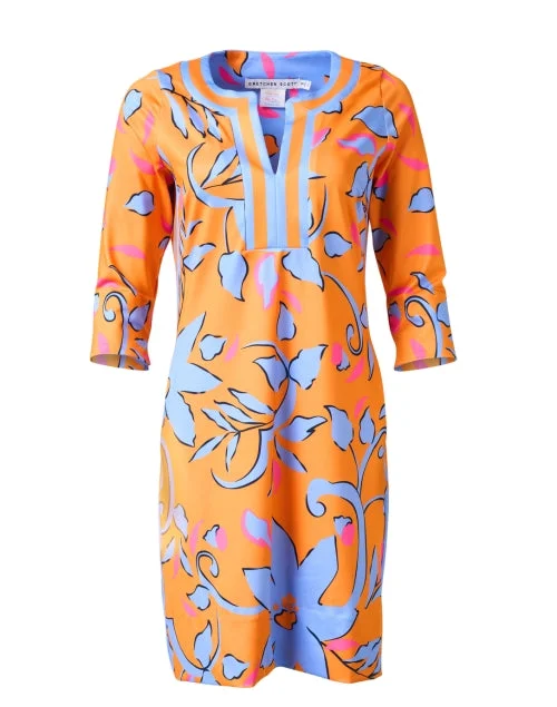 Long - Sleeve Women Dress in Velvet for a Luxurious Winter LookOrange Floral Printed Jersey Dress