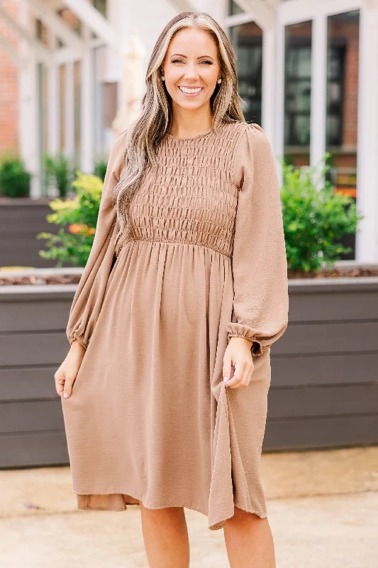 Ruffled Women Dress with Multiple Layers for a Playful and Girly StylePolished Pearl Dress, Taupe