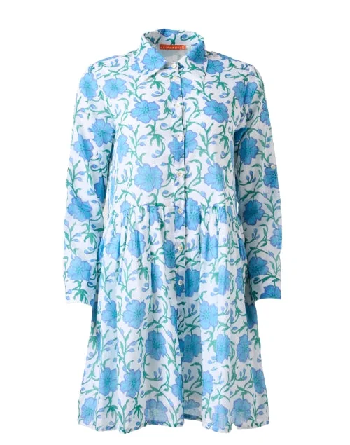 Ball Gown Women Dress with a Full Skirt for a Princess - like LookPoppy Blue Floral Shirt Dress