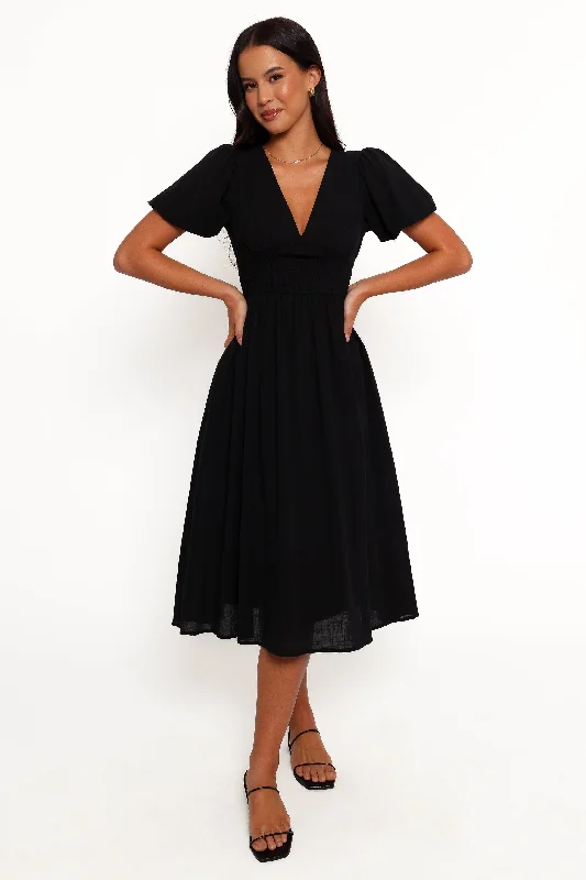 Halter Neck Women Dress to Show Off the Shoulders and NecklineRonnie Short Sleeve Midi Dress - Black