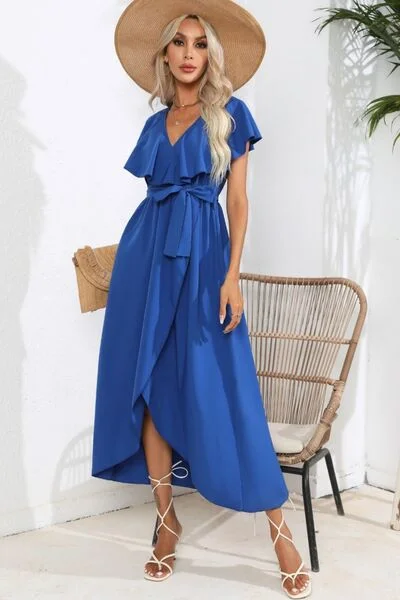 Backless Women Dress for a Sexy and Alluring Look at Evening EventsRuffled Tied V-Neck Midi Dress