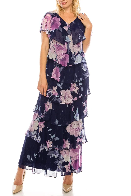 Mini Women Dress with a Short Hem for a Young and Trendy StyleSL Fashions 9171432 Long Formal Multi Floral Printed Tiered Dress