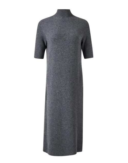 Halter Neck Women Dress to Show Off the Shoulders and NecklineSteel Grey Wool Cashmere Knit Dress