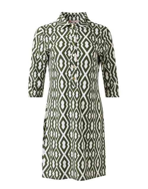 Off - the - Shoulder Women Dress for a Romantic and Feminine LookSusanna Green and White Geo Print Dress