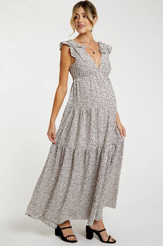 Little Black Women Dress with Sequins for a Glamorous Night OutTaupe Printed Tiered Cutout Back Maternity Maxi Dress